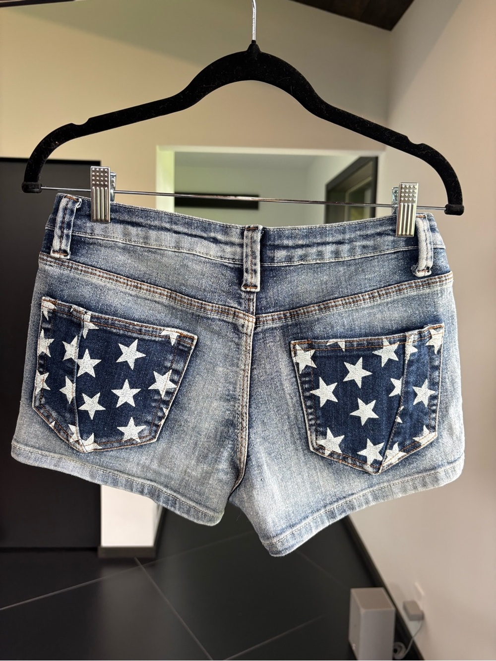 Distressed Flag Print Denim Shorts - Red, Blue & White - Picture 3 of 5